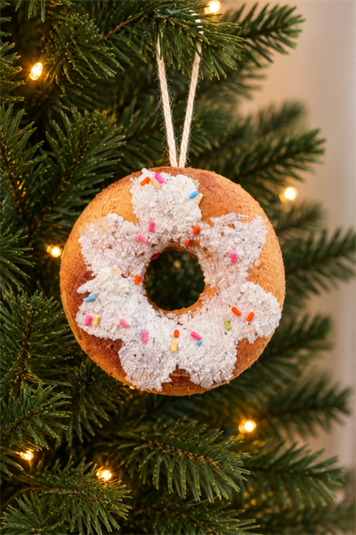 Granül Serpiştirilmiş Donut Yılbaşı Ağacı Süsü 8 Cm Renkli Parıltılı Yeni Yıl Strafor Çam Ağaç Süsü
