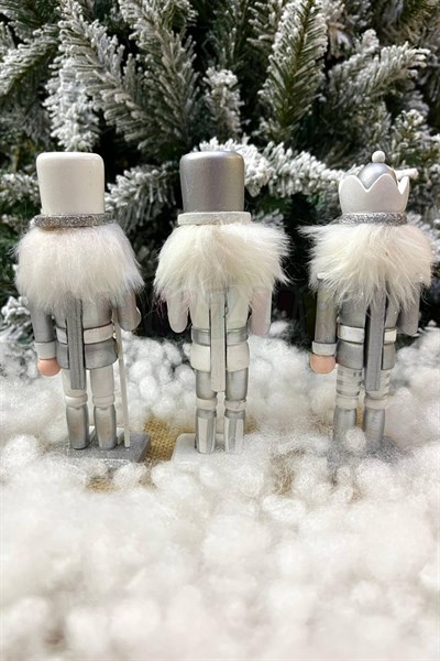 Gümüş Fındıkkıran 3lü Set 15 Cm Mızrak Davul Tüfekli Kurşun Asker Nutcracker Yılbaşı Yeni Yıl Dekor