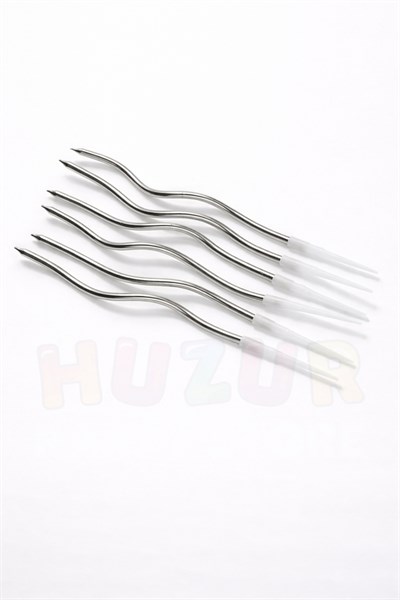 Gümüş Kıvrımlı Pasta Mumu 6 Adet 15 cm Doğum Günü Mum Seti Kıvrımlı Gri Renk Dekoratif Parti Süsü