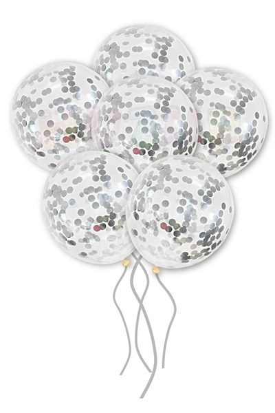 Gümüş Konfetili Şeffaf Ve Uzay Grisi Krom Balon Seti 20 Adet 30 Cm Içi Gözüken Gri Pullu Balon Pulu