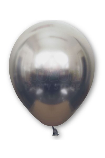 Gümüş Konfetili Şeffaf Ve Uzay Grisi Krom Balon Seti 20 Adet 30 Cm Içi Gözüken Gri Pullu Balon Pulu