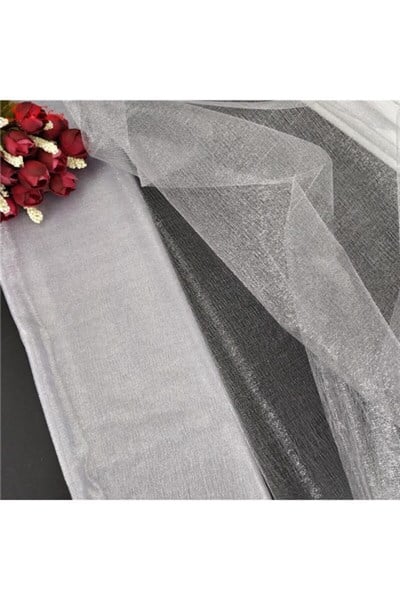 Gümüş Renk 10 Metre Kristal Tül Kumaş En 3 Metre Gri Silver Nişan Bohçası Valiz Oda Kapı Süsü