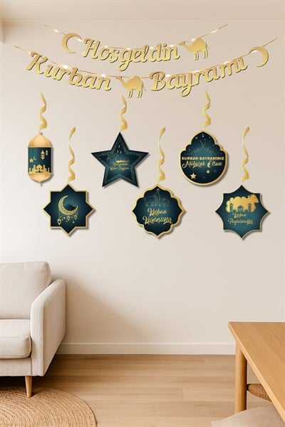 Günışığı Led Işıklı Hoşgeldin Kurban Bayramı Yazısı Ve 6 Adet Tavan Süsü Dini Süsleme Süs Seti