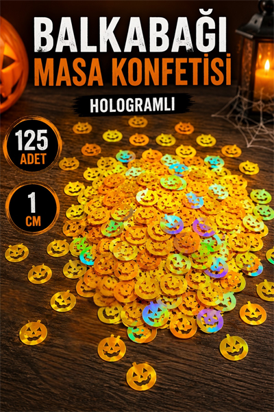 Halloween Balkabağı Serpiştirmelik Masa Konfeti Hologramlı Cadılar Bayramı Kabak 1 Cm 125 Adet