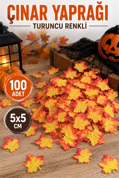 Halloween Konsepti Çınar Yaprağı Turuncu Renkli 100lü Cadılar Bayramı Ürünü 5x5 Cm Tamamlayıcı Ürün