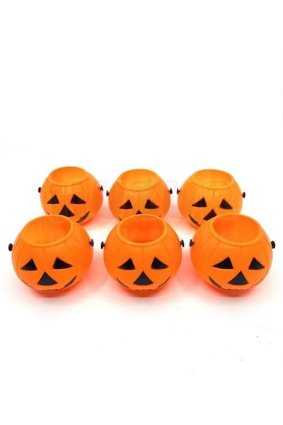 Halloween Mumluk 6lı Turuncu Renkli Tealight Pilli Pilsiz Mum Koyulabilen Dekoratif Cadılar Bayramı