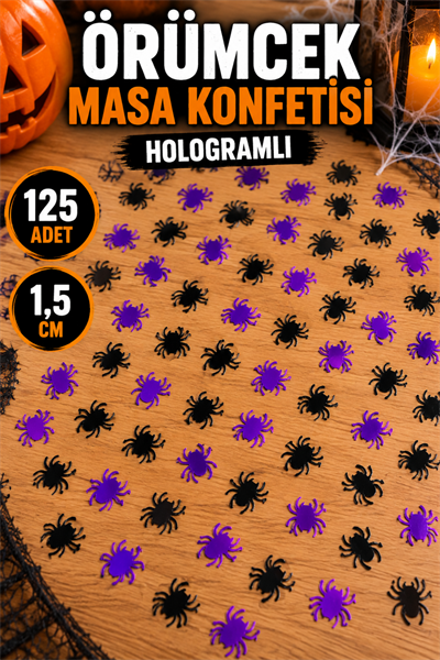 Halloween Örümcek Serpiştirmelik Masa Konfeti Cadılar Bayramı Partisi 1.5 cm 125 Adet Parlak Plastik