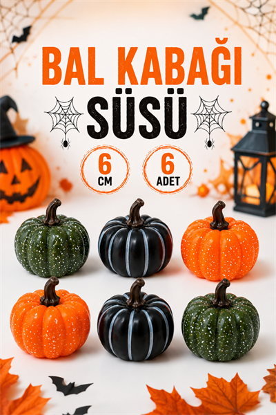 Halloween Partisi Balkabağı Dekoru Yeşil Koyu Mürdüm Turuncu Renk 6 Adet 6 cm Cadılar Bayramı Süsü