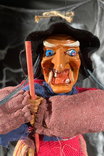 Halloween Partisi Cadı 50 Cm Işıklı Sesli Özel Dokuma Hasır Kıyafetli Cadılar Bayramı Dekoru Süsü