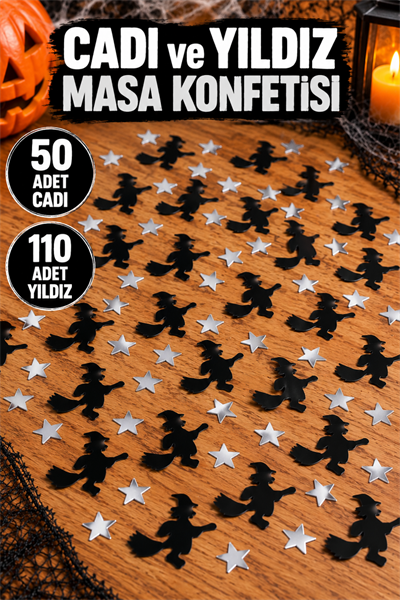 Halloween Serpiştirmelik Masa Konfeti 50 Adet Cadı 110 Adet Yıldız Cadılar Bayramı Parlak Plastik