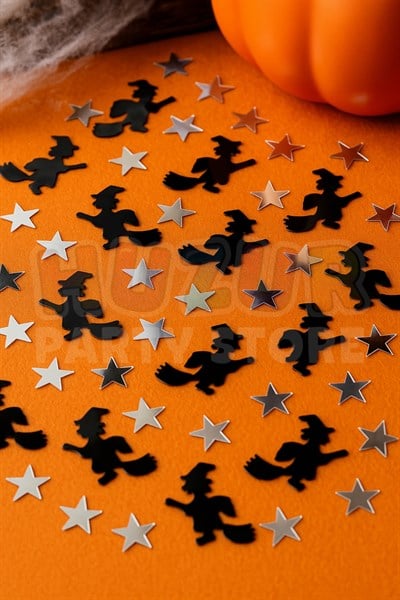 Halloween Serpiştirmelik Masa Konfeti 50 Adet Cadı 110 Adet Yıldız Cadılar Bayramı Parlak Plastik