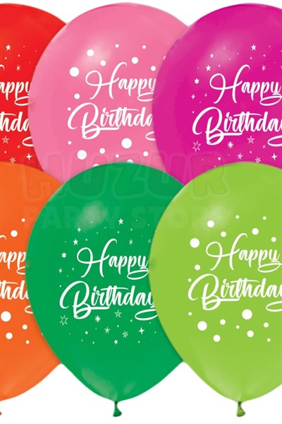 Happy Birthday 10 Adet Balon 30 Cm Yıldız Ve Puantiyeli Detay Baskı Karışık Renk Doğum Günü Partisi