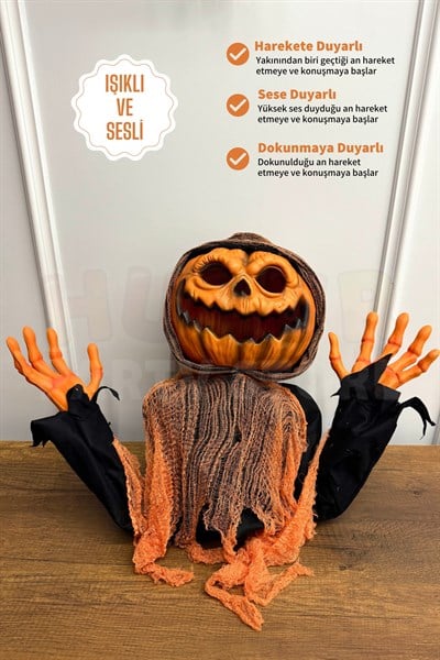 Hareketli Sesli Işıklı 3 Fonksiyonlu Yarım Vücut 45x60 Cm Halloween Partisi Cadılar Bayramı Dekor