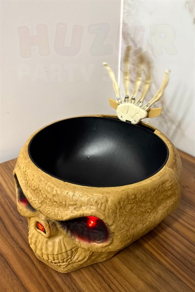 Hareketli Sesli Işıklı Kafatası Şeker Kovası Gizli İskelet Eli 25x12 Cm Halloween Cadılar Bayramı