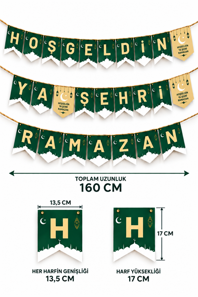Hoş Geldin Ya Şehri Ramazan Asmalı Banner 165 cm Ramazan Bayramı Dini İslami Dekorasyon Süsü Mübarek