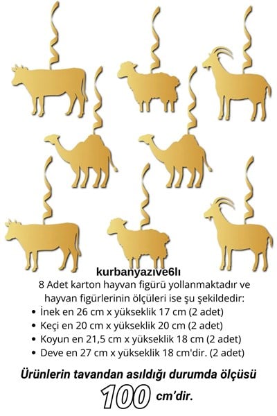 Hoşgeldin Kurban Bayramı Yazısı 6 Adet Tavan Süsü 8 Adet Hayvanlar Temalı Dini Süsleme Süs Seti
