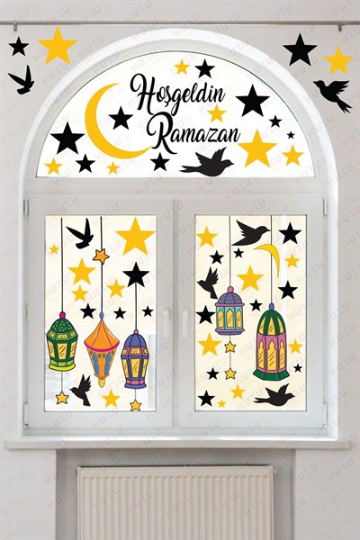 Hoşgeldin Ramazan Bayramı Yapışkanlı Sticker Iz Bırakmayan Duvar Cam Dolap Çıkartması Süsü 53 Parça