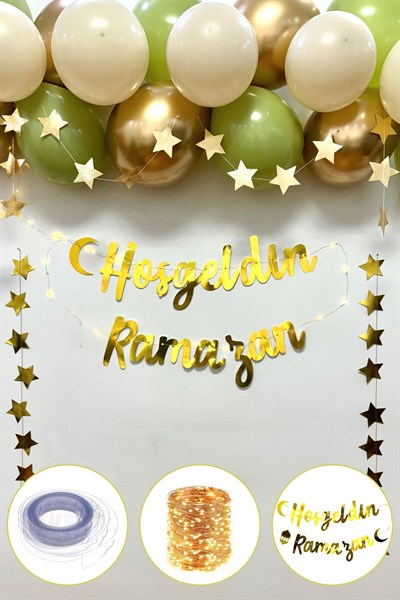 Hoşgeldin Ramazan Yazılı 17 Parça Süsleme Seti 11 Ayın Sultanı Bayramı Led Işıklı Yazı Balon Zincir