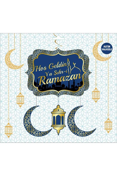 Hoşgeldin Ya Şehr-i Ramazan Asmalı Altın Yaldızlı Tavan Sarkıt Lacivert Konsept Dini Bayram Süsü
