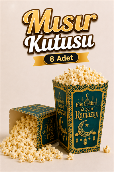 Hoşgeldin Ya Şehr-i Ramazan Yazılı Mısır Kutusu 8 Adet 8x12 Cm Pop Corn Darı Kabı Cips Kutusu