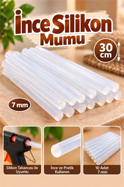 İnce Silikon Çubuk 10 Adet 30 cm Şeffaf Sıcak 7mm Mum Tabancası Uyumlu Yapıştırıcı Hobi 
