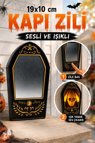 Işıklı Sesli Sonsuz Kafatası Işıklı Kapı Zili 19x10 Cm Asma Aparatlı Halloween Cadılar Bayramı