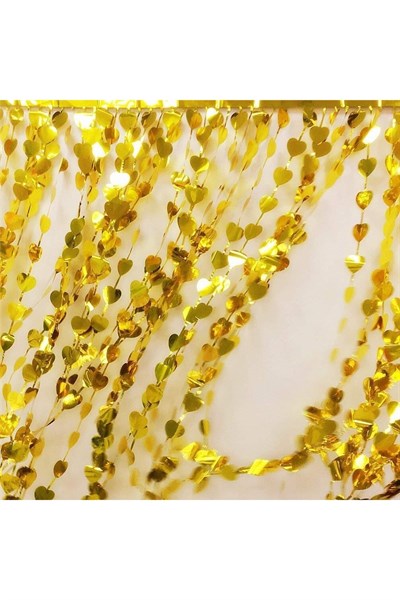 Işıltılı Kalpli Gold Ramazan Bayramı Arka Fon Kendinden Yapışkanlı Altın Sarısı Kapı Duvar Perde Süs