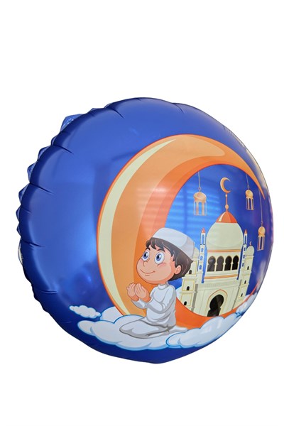 İslami Folyo Balon 30 Cm Dua Eden Çocuk Hilal Cami Hoşgeldin Ramazan Bayramı Temalı Mavi Dini Süs