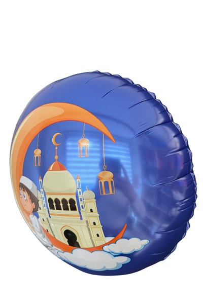 İslami Folyo Balon 30 Cm Dua Eden Çocuk Hilal Cami Hoşgeldin Ramazan Bayramı Temalı Mavi Dini Süs