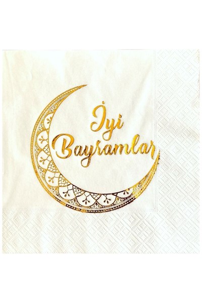 Iyi Bayramlar Yazılı Gold Yaldızlı Peçete 16 Adet 16x16 Cm Altın Varaklı Ramazan Kurban Dini Süsü