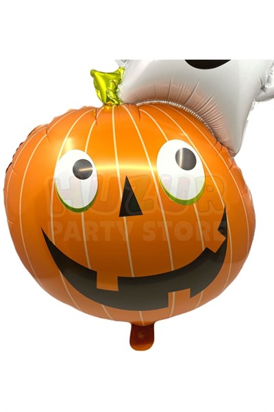 Kabak Hayalet Cadılar Bayramı Folyo Balonu Halloween Partisi Turuncu Beyaz Renkli 80x60 Cm Süs