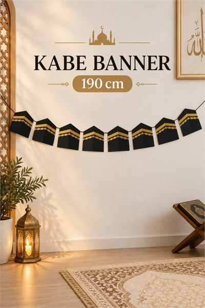 Kabe Banner 190 cm 8li İpli Ramazan Bayramı Süsü Hac Umre Mevlid Dekoru Duvar ve Ortam Süslemesi