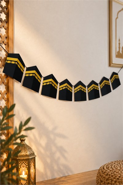 Kabe Banner 190 cm 8li İpli Ramazan Bayramı Süsü Hac Umre Mevlid Dekoru Duvar ve Ortam Süslemesi