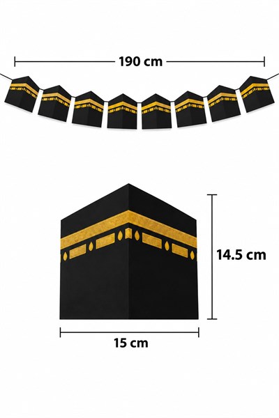 Kabe Banner 190 cm 8li İpli Ramazan Bayramı Süsü Hac Umre Mevlid Dekoru Duvar ve Ortam Süslemesi