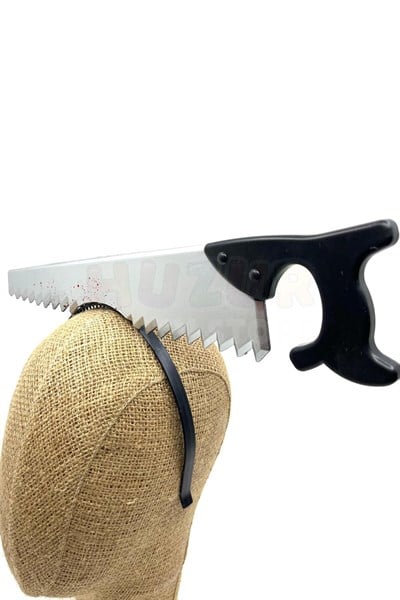 Kafaya Geçen Testere Taç Halloween Partisi Cadılar Bayramı Tacı Sıçramış Kan ve Akan Kan Detaylı