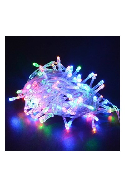 Karışık Renkli Işıklı Ramazan Bayramı Işığı Süsü Led 10 Metre Kablolu Fişli 100 Ledli 8 Modlu Mix