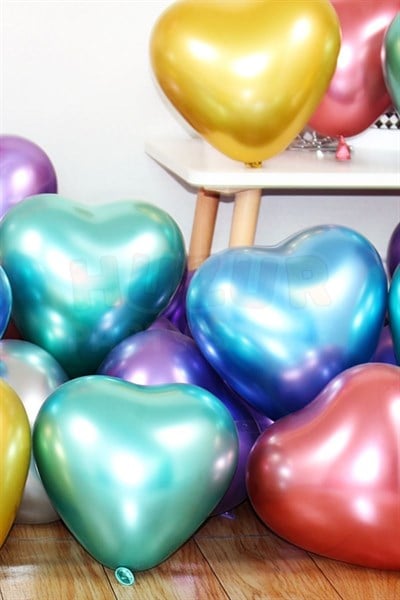 Karışık Renkli Kalp Krom Balon 10 Adet 30 Cm Inanılmaz Parlak Kalpli Renk Renk Romantik Aşk Partisi
