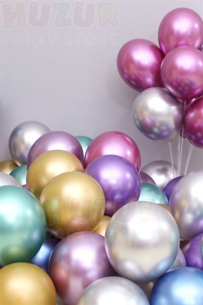 Karışık Renkli Krom Balon 10 Adet 30 Cm Inanılmaz Parlak Canlı Renk Renk Doğum Günü Parti Balonu