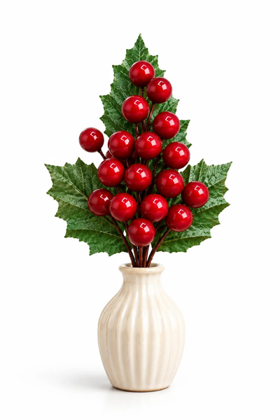 Kırmızı Berry Stick Yılbaşı Buketi 16 cm Yeni Yıl Çiçeği Yapraklı Dekoratif Dal Vazo Çam Ağacı Süsü