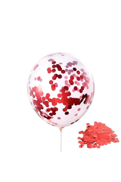 Kırmızı Konfetili Şeffaf Balon 10 Adet 30 Cm Içi Gözüken Pullu Balon Balon Pulu Renksiz Balon Parti