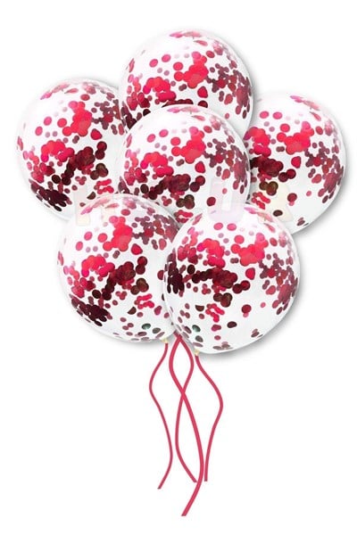 Kırmızı Konfetili Şeffaf Balon 10 Adet 30 Cm Içi Gözüken Pullu Balon Balon Pulu Renksiz Balon Parti