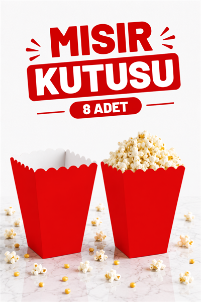 Kırmızı Mısır Kutusu 8li Karton Cips Kutusu Düz Renkli 8 Adet Pop Corn Darı Kabı