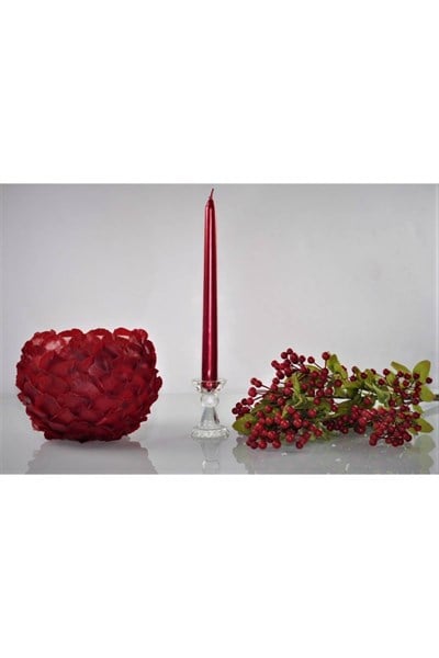Kırmızı Varaklı Metalik Renk Silindir Konik Şamdan 2li 2x25 cm 2 Adet