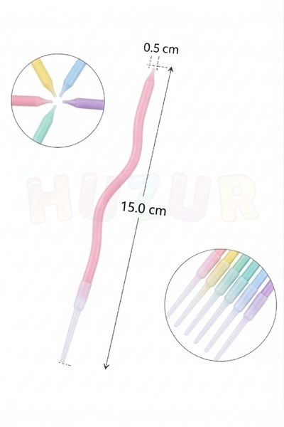 Kıvrımlı Makaron Renkli Mum 6 Adet 15 Cm Doğum Günü Pasta Mumu Dalgalı Pastel Soft Renk Parti Süsü