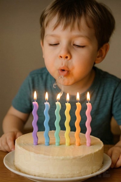Kıvrımlı Makaron Renkli Mum 6 Adet 9 Cm Doğum Günü Pasta Mumu Dalgalı Pastel Soft Renk Parti Süsü