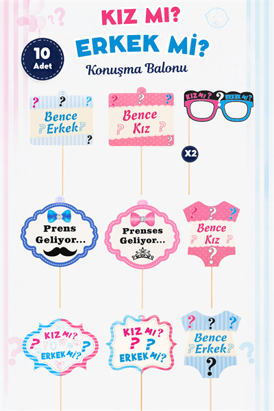 Kız mı Erkek mi Konuşma Balonu 10 Adet Cinsiyet Belirleme Partisi Baby Shower Fotoğraf Çekim Seti