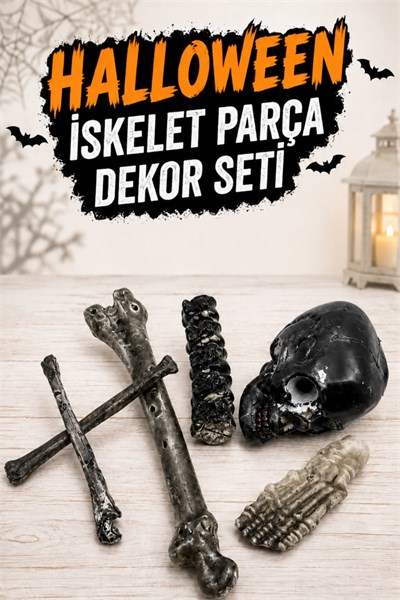 Koyu Renkli Dekoratif Iskelet Seti Halloween Partisi Cadılar Bayramı Omurga Kafatası Ayak Kemiği