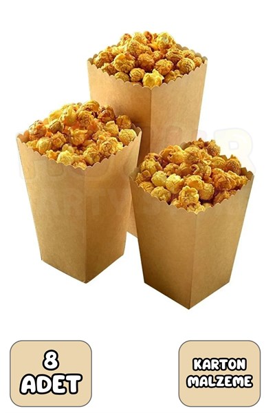 Kraft Karton Rengi Mısır Kutusu 8Li Kahverengi Karton Cips Kutusu Düz Renkli 8 Adet Pop Corn Darı