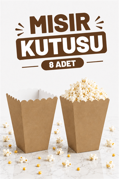 Kraft Karton Rengi Mısır Kutusu 8Li Kahverengi Karton Cips Kutusu Düz Renkli 8 Adet Pop Corn Darı