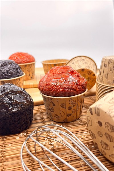 Kraft Renk Desenli 50li Kek Kalıbı Pasta Donut Baskılı Fırında Dağılmayan 6.5x4 Cm Muffin Cupcake